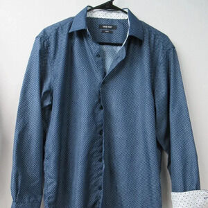 Nine West Shirt Men's 15-151/2 32-33 Button-Down Blue Slim Fit Medium